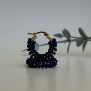Elegant Blue Beaded Hoop Earrings